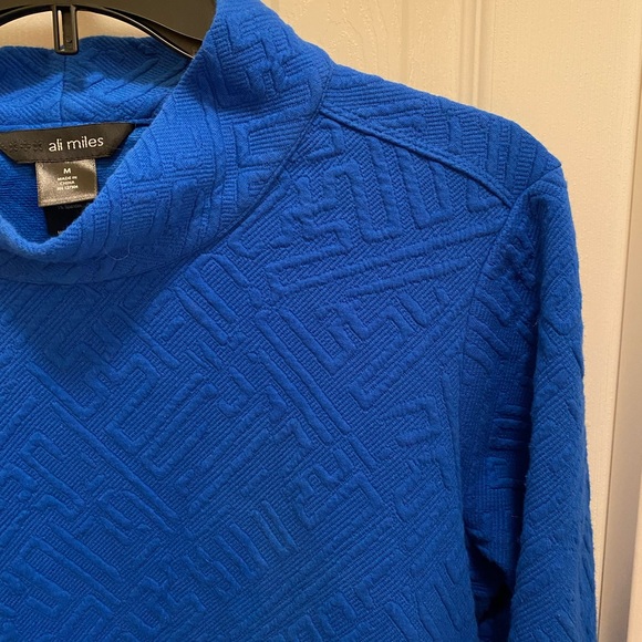 Ali Miles Royal Blue Cowl Neck Tunic Career City Chic Elevated Style Textured - Picture 3 of 11